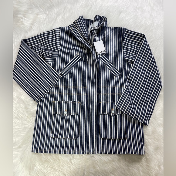 NWT Ganni Mixed Stripe Organic Cotton Denim Jacket - Picture 6 of 8